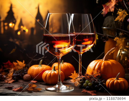 ハロウィンのカボチャとワイン ハロウィンのカボチャとワイン 118878694