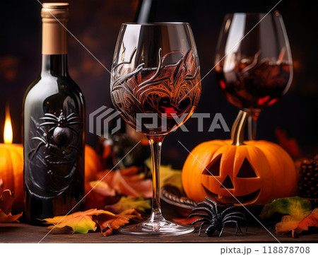 ハロウィンのカボチャとワイン 118878708