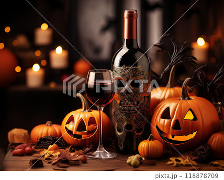 ハロウィンのカボチャとワイン 118878709