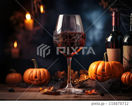 ハロウィンのカボチャとワイン 118878712