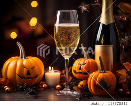ハロウィンのカボチャとシャンパン 118878811