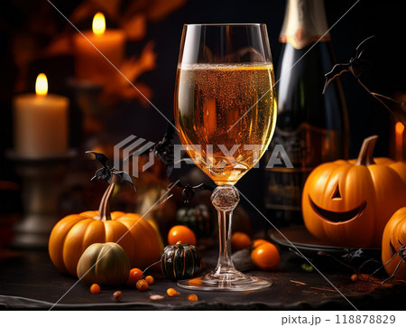 ハロウィンのカボチャとシャンパン 118878829