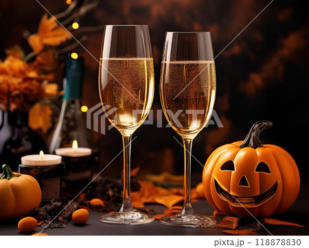 ハロウィンのカボチャとシャンパン 118878830