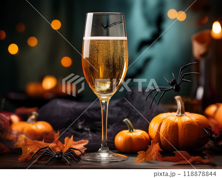 ハロウィンのカボチャとシャンパン 118878844