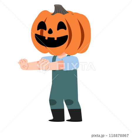 Halloween Cartoon Scarecrow With Pumpkin Head Halloween Cartoon Scarecrow With Pumpkin Head 118878867