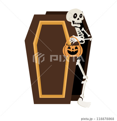 Halloween skeleton wake up in coffin cartoon 118878868