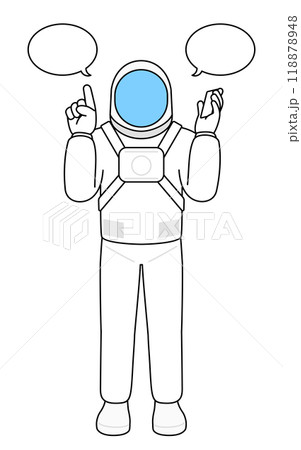 電話をしながら指さしをする宇宙飛行士 118878948