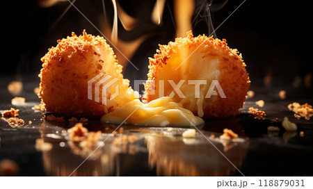Ready-made arancini served lakshari style in the kitchen 118879031