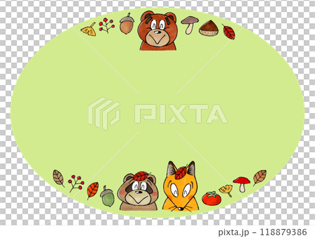 熊、貉、狐狸和秋季植物複製空間（綠色） 118879386