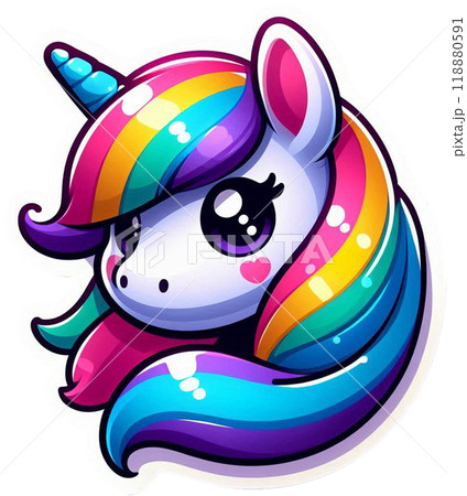 目の大きいカラフルユニコーンのイラスト素材 [118880591] - PIXTA