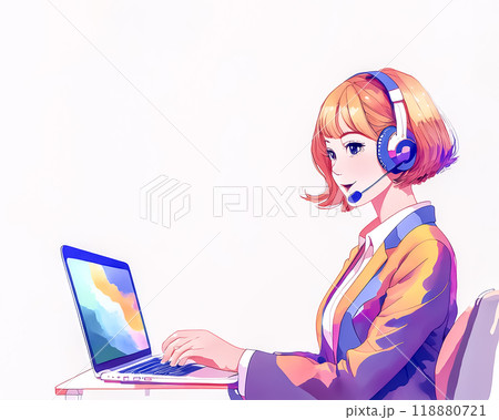 ヘッドセットをつけて働く女性オペレーターのイメージ素材 ヘッドセットをつけて働く女性オペレーターのイメージ素材 118880721