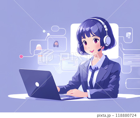 ヘッドセットをつけて働く女性オペレーターのイメージ素材 118880724