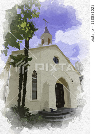 水彩画風 神戸 神戸バプテスト教会 兵庫県神戸市 水彩画風 神戸 神戸バプテスト教会 兵庫県神戸市 118881025