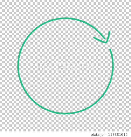 Hand-drawn rotating circular green arrow - simple circular or sustainable image 118881613