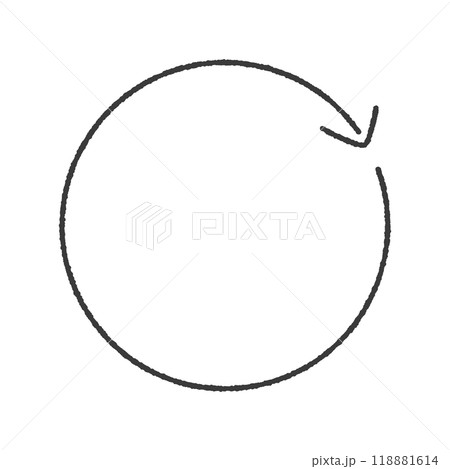 手書きの回転している円型の細い線の赤い矢印 - シンプルなサイクルやループのイメージ素材 118881614