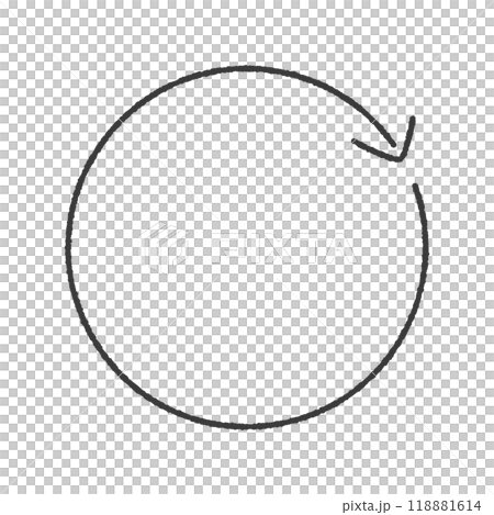 手書きの回転している円型の細い線の赤い矢印 - シンプルなサイクルやループのイメージ素材 118881614