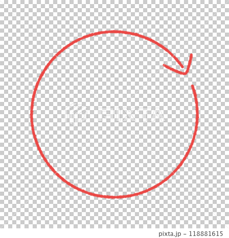 手書きの回転している円型の細い線の赤い矢印 - シンプルなサイクルやループのイメージ素材 118881615