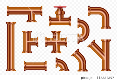 Metal copper pipeline elements with valve 118881857