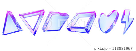 3D glass abstract figure set, futuristic geometric object icon, acrylic gradient square, triangle. 3D glass abstract figure set, futuristic geometric object icon, acrylic gradient square, triangle. 118881967