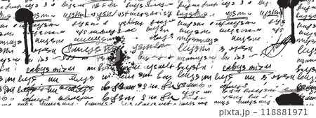 Seamless handwriting text vector vintage letter texture, paper poetry ink background black blot note 118881971