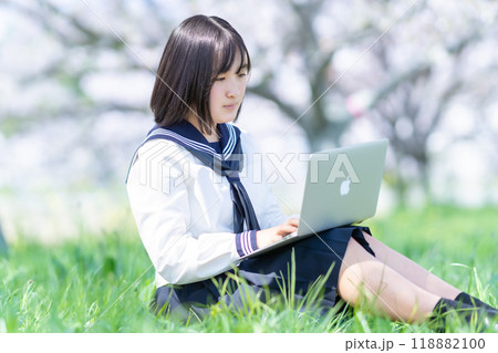 桜の木下で読書をする高校生 桜の木下で読書をする高校生 118882100