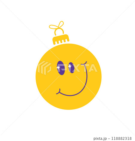 Yellow smiling face with Christmas ornament Yellow smiling face with Christmas ornament 118882318