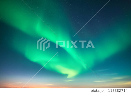 Aurora borealis in night winter sky 118882714
