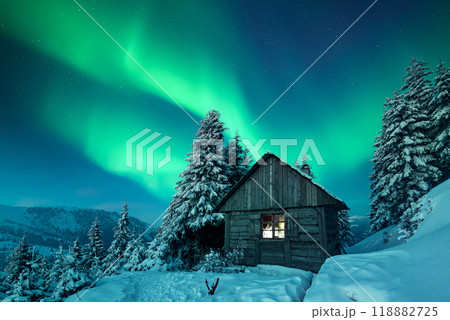 Fairy Christmas landscape with Northern light 118882725