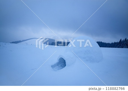 Real snow igloo icehouse in the winter mountains 118882766