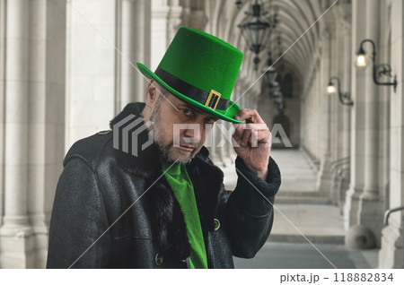 St. Patrick's Day. Man in green leprechaun hat. St. Patrick's Day. Man in green leprechaun hat. 118882834