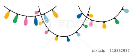 Christmas garlands with colorful light bulbs. Trendy modern vector illustration isolated on white background, hand drawn, flat design 118882955