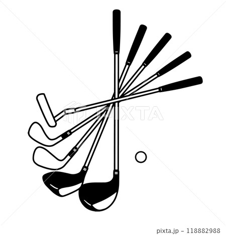 ゴルフ　ゴルフクラブ5本セット　モノクロアイコンイラスト 118882988