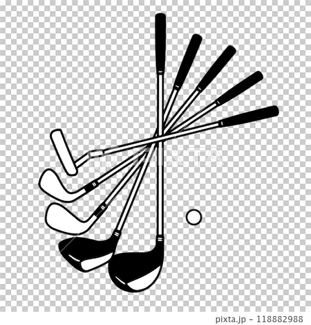 高爾夫 5 高爾夫球桿設定單色圖示插圖 高爾夫 5 高爾夫球桿設定單色圖示插圖 118882988