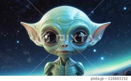 A mysterious alien with big eyes under a starry sky 118883152