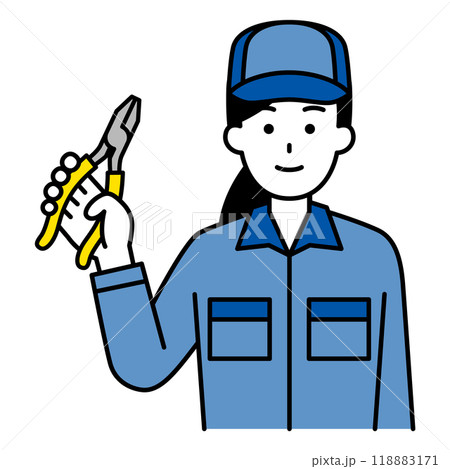 ペンチを持つつなぎ作業服の女性 118883171