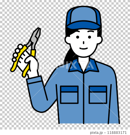 ペンチを持つつなぎ作業服の女性 118883171