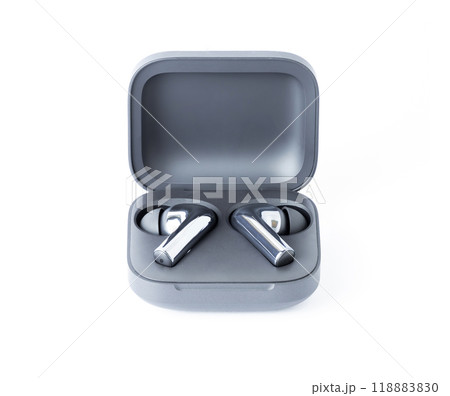 opened brandless wireless earbud charging case. High quality photo 118883830