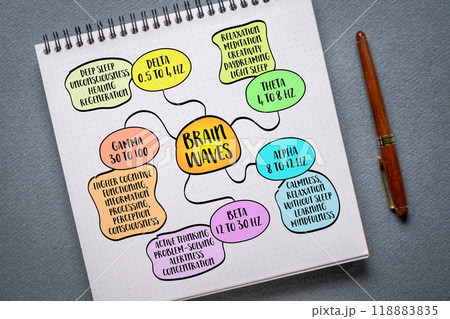 Brain waves are electrical impulses in the brain that reflect various mental states and activities, mind map infographics sketch, mind map infographics sketch. Brain waves are electrical impulses in the brain that reflect various mental states and activities, mind map infographics sketch, mind map infographics sketch. 118883835