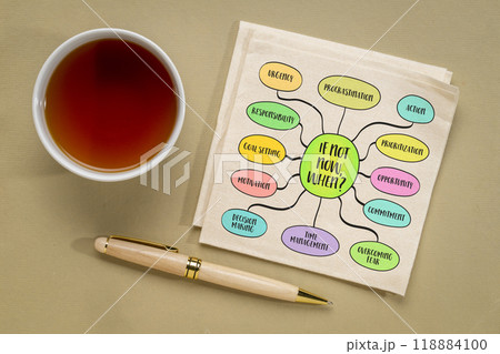 If not now, when? A theme that challenges procrastination and emphasizes the importance of taking immediate action toward goals and aspirations. Infographics mind map sketch. If not now, when? A theme that challenges procrastination and emphasizes the importance of taking immediate action toward goals and aspirations. Infographics mind map sketch. 118884100