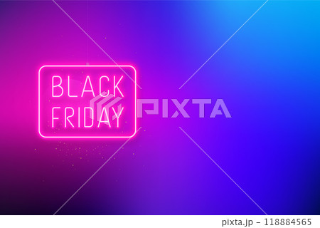 Neon sign with glowing text for Black Friday on colorful gradien Neon sign with glowing text for Black Friday on colorful gradien 118884565