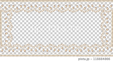 Rectangular frame with geometric openwork pattern of gold chains. Isolated watercolor illustration for design, magazines, web pages, jewelry blogs, sales, pawn shops 118884866