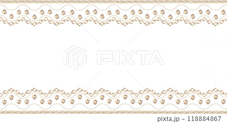 Rectangular frame with geometric pattern of gold chains. Isolated watercolor illustration for design, magazines, web pages, jewelry blogs, sales, pawn shops Rectangular frame with geometric pattern of gold chains. Isolated watercolor illustration for design, magazines, web pages, jewelry blogs, sales, pawn shops 118884867