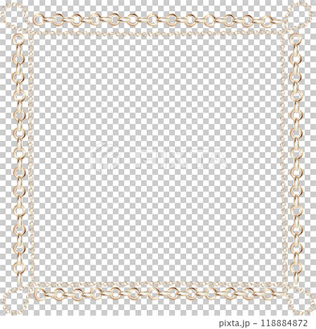 Square frame with different size gold chains in realistic style. Isolated watercolor illustration for scarf design, magazines, web pages, jewelry blogs, fairs and sales 118884872