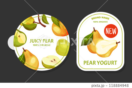 Fresh Pear Fruit Yogurt Label Design with Garden Crop Vector Template Fresh Pear Fruit Yogurt Label Design with Garden Crop Vector Template 118884948