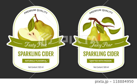 Fresh Pear Fruit Cider Label Design with Garden Crop Vector Template Fresh Pear Fruit Cider Label Design with Garden Crop Vector Template 118884950