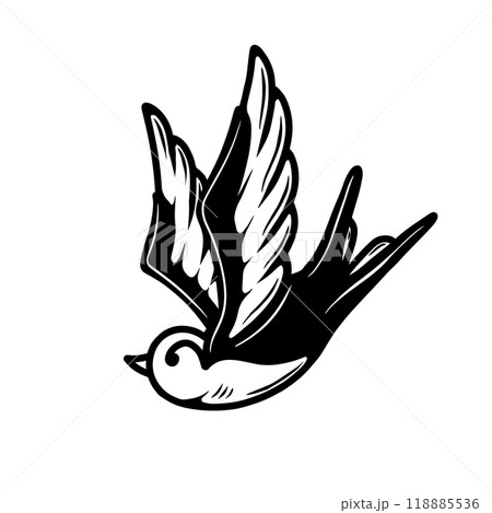 Illustration of swallow in tattoo style. Design element for emblem, sign, poster, t shirt. Vector illustration Illustration of swallow in tattoo style. Design element for emblem, sign, poster, t shirt. Vector illustration 118885536