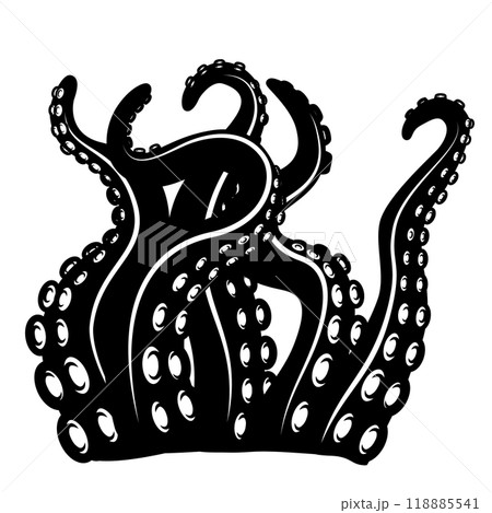 Set of illustrations of octopus tentacles. Design elements for logo, label, sign, t shirt. Vector illustration 118885541