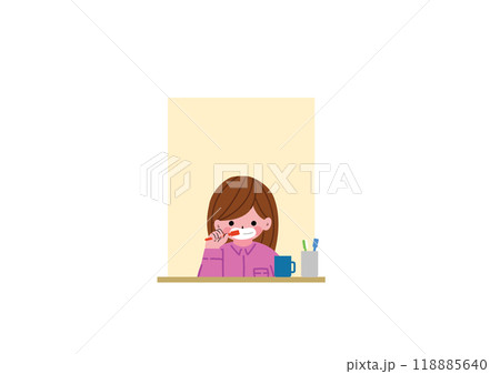 鏡の前で歯磨きをする女の子 118885640