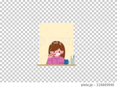 鏡の前で歯磨きをする女の子 118885640