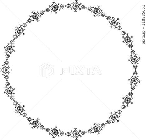 Snowflake circle frame. Winter snowflake round border. 118885651